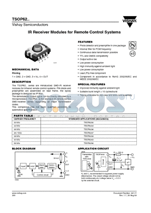 TSOP6230_08 datasheet - IR Receiver Modules for Remote Control Systems