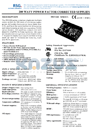 PFC200-10 datasheet - 200 WATT POWER FACTOR CORRECTED SUPPLIES