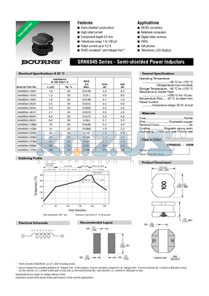 SRN6045-100M datasheet - Semi-shielded Power Inductors