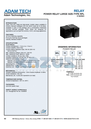 RPL-1C-P-12 datasheet - RELAY POWER RELAY LARGE SIZE-TYPE RPL