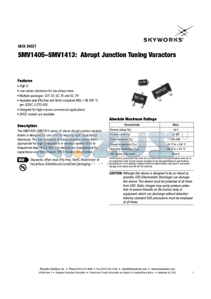 SMV1405-074LF datasheet - Abrupt Junction Tuning Varactors