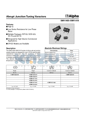 SMV1405-079 datasheet - Abrupt Junction Tuning Varactors