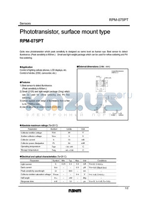 RPM-075PT datasheet - Phototransistor, surface mount type