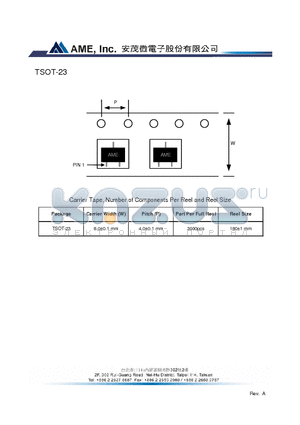 TSOT-23 datasheet - Carrier Width (W) 8.0-0.1 mm  Pitch (P) 4.0-0.1 mm