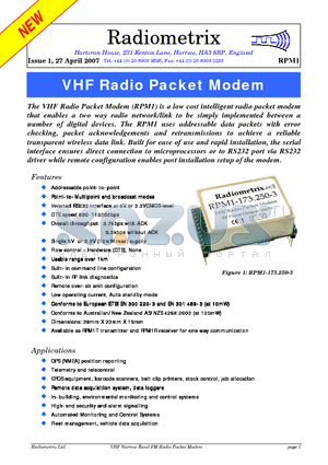RPM1-151.300-3-LP-3V datasheet - VHF Radio Packet Modem