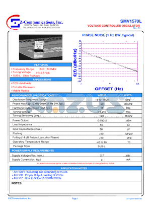 SMV1570L datasheet - LOW COST - HIGH PERFORMANCE VOLTAGE CONTROLLED OSCILLATOR