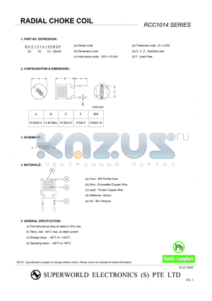 RCC1014101KZF datasheet - RADIAL CHOKE COIL