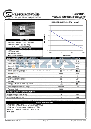 SMV1845 datasheet - LOW COST - HIGH PERFORMANCE VOLTAGE CONTROLLED OSCILLATOR