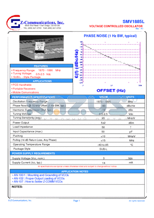SMV1885L datasheet - LOW COST - HIGH PERFORMANCE VOLTAGE CONTROLLED OSCILLATOR