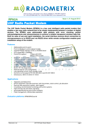 RPM2A_12 datasheet - UHF Radio Packet Modem