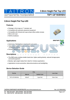 TSP1-QF1608H8A4 datasheet - 0.8mm Height Flat Top LED