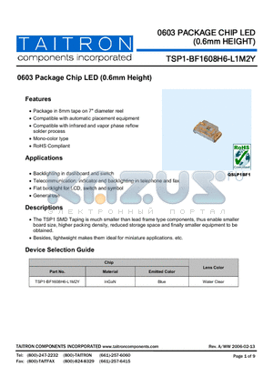 TSP1-BF1608H6-L1M2Y datasheet - 0603 PACKAGE CHIP LED (0.6mm HEIGHT)