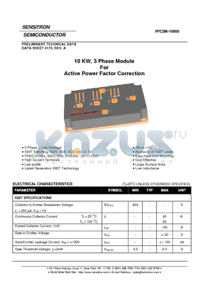 PFC3M-10000 datasheet - 10 KW, 3 Phase Module For Active Power Factor Correction