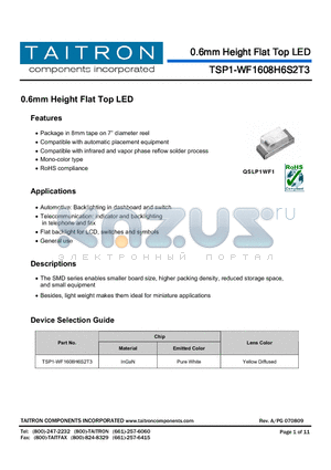 TSP1-WF1608H6S2T3-EL-TR70 datasheet - 0.6mm Height Flat Top LED