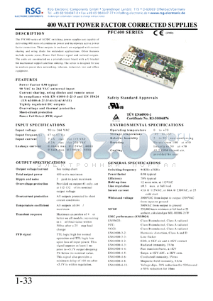 PFC400-50B datasheet - 400 WATT POWER FACTOR CORRECTED SUPPLIES