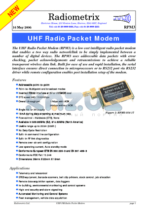 RPM3 datasheet - UHF Radio Packet Modem