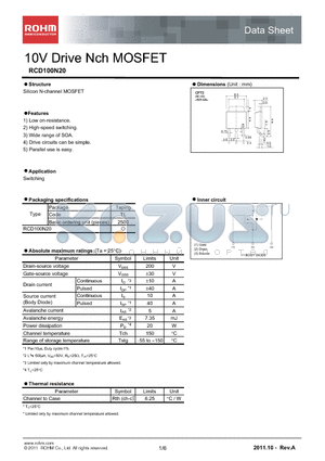 RCD100N20 datasheet - 10V Drive Nch MOSFET