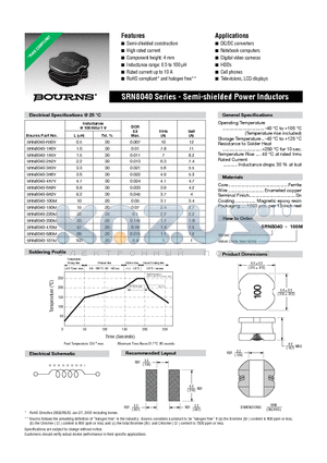 SRN8040-100M datasheet - Semi-shielded Power Inductors