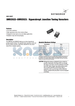 SMV2022 datasheet - Hyperabrupt Junction Tuning Varactors