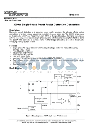 PFCU-3000 datasheet - 3000W Single-Phase Power Factor Correction Converters