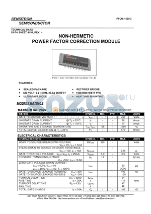 PFCM-1500C datasheet - NON-HERMETIC POWER FACTOR CORRECTION MODULE