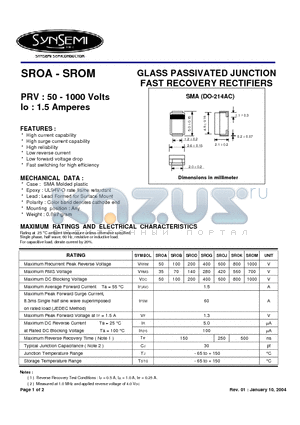 SROB datasheet - GLASS PASSIVATED JUNCTION FAST RECOVERY RECTIFIERS