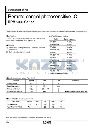 RPM6936-V4 datasheet - Remote control photosensitive IC