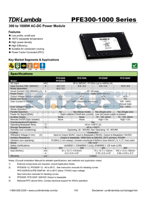 PFE1000F-12 datasheet - 300 to 1008W AC-DC Power Module