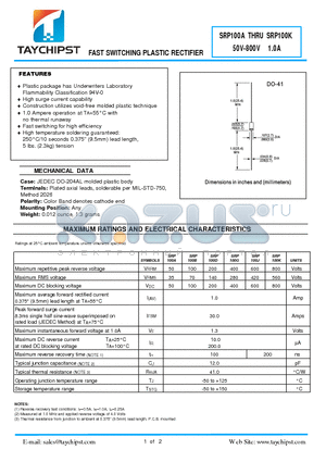 SRP100D datasheet - FAST SWITCHING PLASTIC RECTIFIER