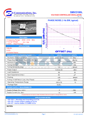 SMV2100L datasheet - VOLTAGE CONTROLLED OSCILLATOR