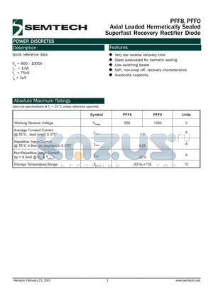 PFF0 datasheet - Axial Leaded Hermetically Sealed Superfast Recovery Rectifier Diode