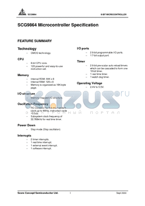 SCG9864 datasheet - 8-BIT MICROCONTROLLER