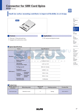 SCGC datasheet - Connector for SIM Card 8pins
