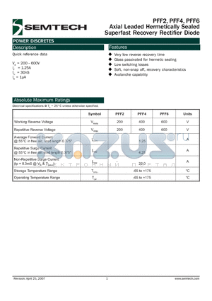 PFF2 datasheet - Axial Leaded Hermetically Sealed Superfast Recovery Rectifier Diode