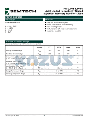 PFF4 datasheet - Axial Leaded Hermetically Sealed Superfast Recovery Rectifier Diode
