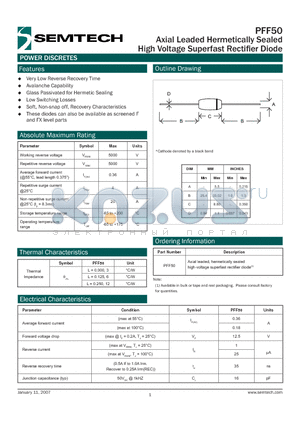 PFF50 datasheet - Axial Leaded Hermetically Sealed High Voltage Superfast Rectifi er Diode