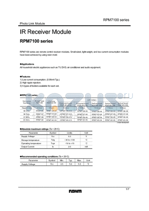 RPM7137 datasheet - IR Receiver Module