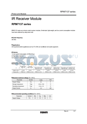 RPM7137 datasheet - IR Receiver Module