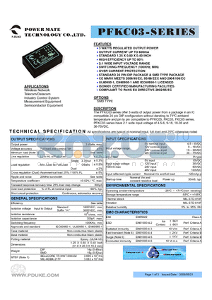 PFKC03-05D15 datasheet - 3 WATTS REGULATED OUTPUT POWER