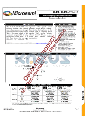 TL431ACDM datasheet - PRECISION PROGRAMMABLE REFERENCES