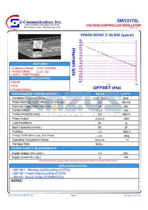 SMV2175L datasheet - LOW COST - HIGH PERFORMANCE VOLTAGE COTROLLED OSCILLTOR