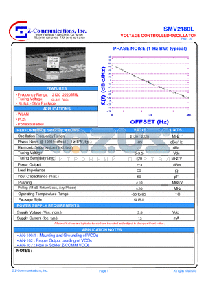 SMV2180L datasheet - LOW COST - HIGH PERFORMANCE VOLTAGE CONTROLLED OSCILLATOR