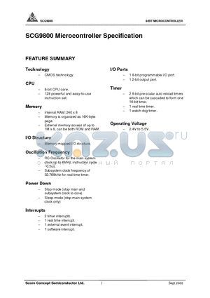 SCG9800 datasheet - 8-BIT MICROCONTROLLER