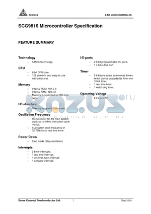 SCG9816 datasheet - 8-BIT MICROCONTROLLER