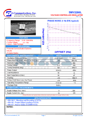 SMV2200L datasheet - VOLTAGE CONTROLLED OSCILLATOR