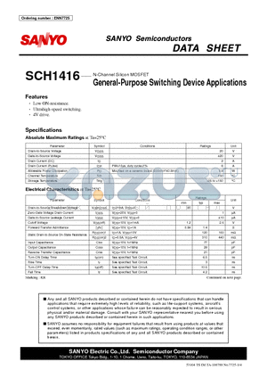 SCH1416 datasheet - N-Channel Silicon MOSFET General-Purpose Switching Device Applications