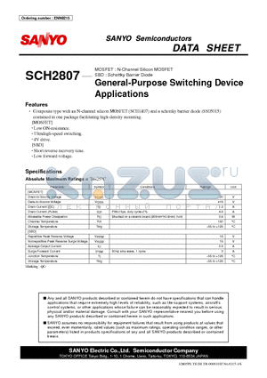 SCH2807 datasheet - MOSFET : N-Channel Silicon MOSFET SBD : Schottky Barrier Diode
