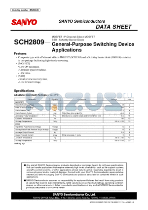 SCH2809 datasheet - MOSFET : P-Channel Silicon MOSFET SBD : Schottky Barrier Diode General-Purpose Switching Device