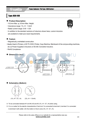 RCH-109 datasheet - Power Inductor< Pin Type : RCH Series>