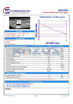 SMV2640L datasheet - LOW COST - HIGH PERFORMANCE VOLTAGE CONTROLLED OSCILLATOR